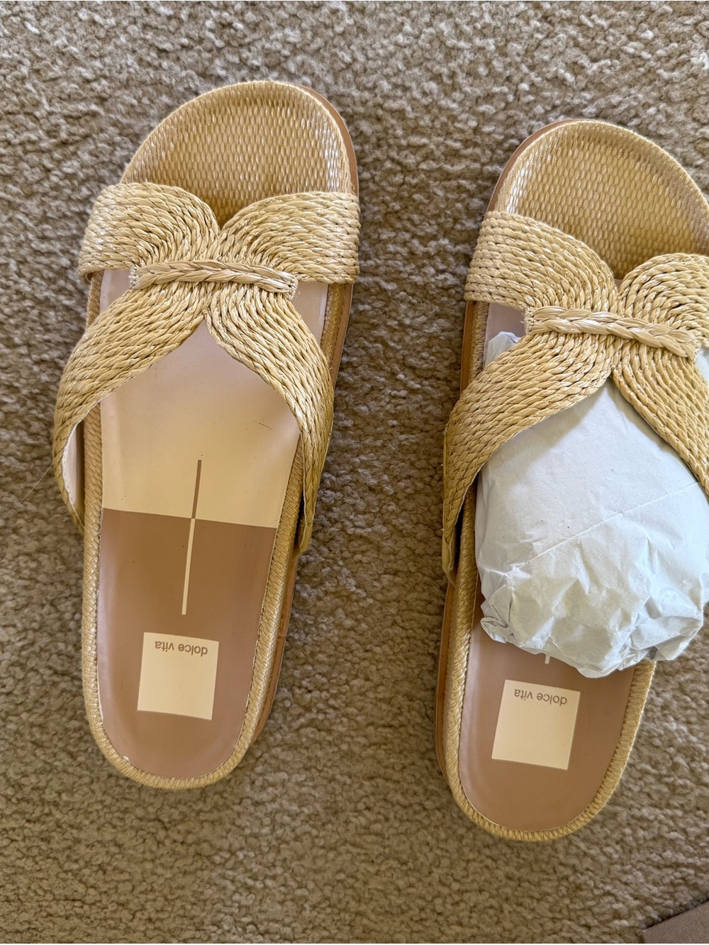 Dolce Vita Tan Braided Raffia Slide Mules - Picture 3 of 5